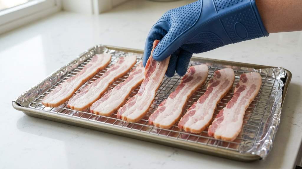 Step by step preparation of bacon for oven cooking